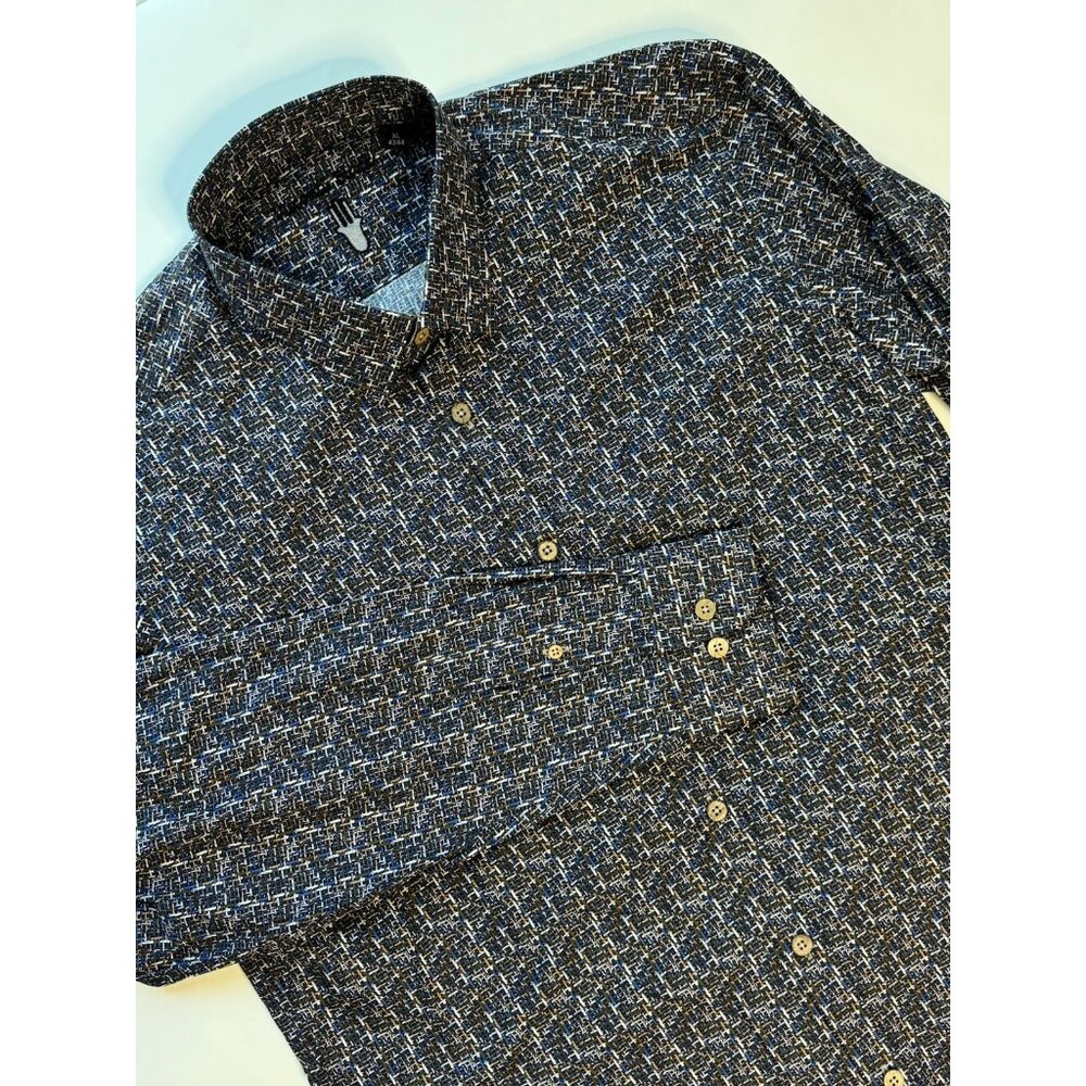 Luchiano Visconti Black LEO Lines Pattern Shirt Mens GT-4608 No Size Tag